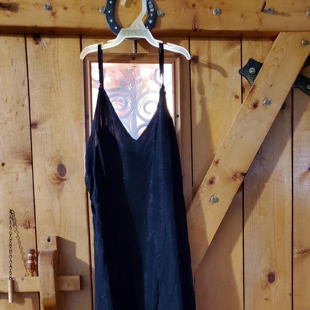 Vintage Mary Barron Biastrait Acetate Tafeta Black Slip or Nightgown Size 34